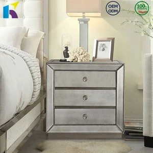 High quality hotel bedroom furniture mirror nightstand with 3 drawers mirrored furniture