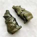 High quality natural obsidian healing crystal stone crafts gold obsidian crystal wolf carving crafts