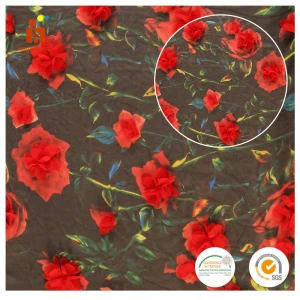high quality printed 100% polyester chiffon woven 3D pure georgette fabric with red flower embroidered Chiffon fabric
