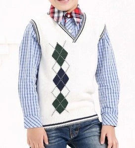 high quality wholesale argyle intarsia kids baby knit cotton vests