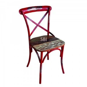 Home Decor Furniture Indian Classic Elegant Furniture Red Color x cross back dining chair cafe Decorated Wood dining chairs