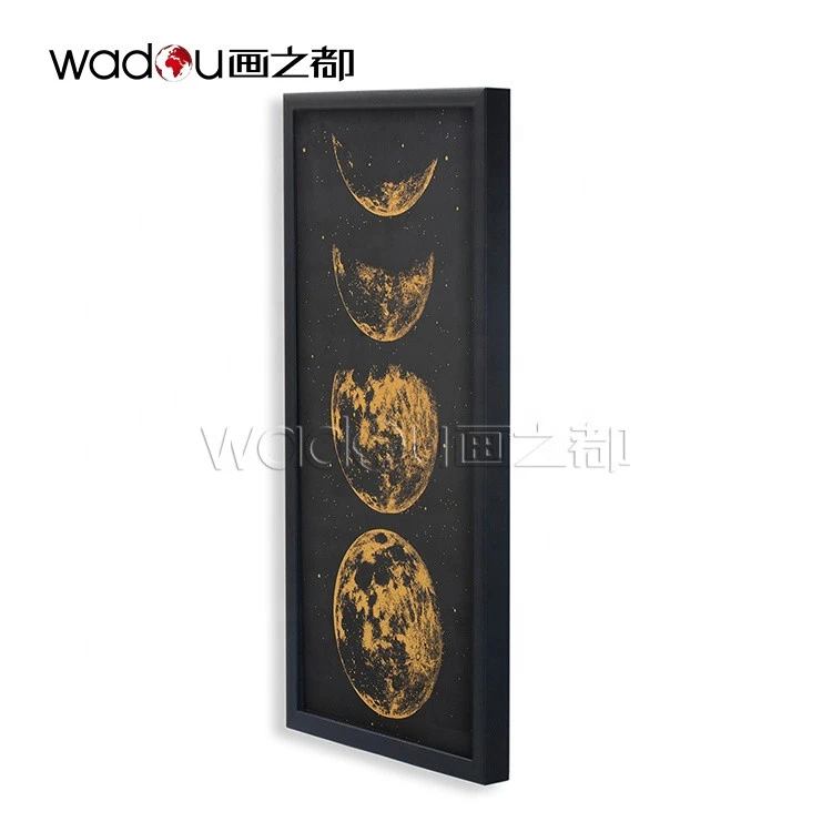 Home Designs Decorations Creative Ideas Black Glass Gold Foil Moon Home Decor Cheap Wall Art With Frame