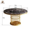 Home furniture modern luxury metal dining table set 6 seater round marble dining table with rotating centre