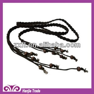 Hot Sale Coffee Knitted Chain Belts with Wood Bead in Wholesale