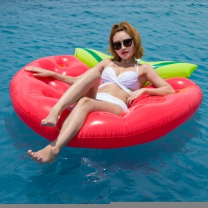 Hot sale inflatable strawberry adult swimming floating row inflatable swimming floating bed and recliner