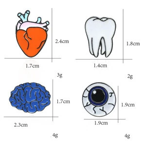 Human organs brain heart eyes teeth miniature brooch collar pin personality pin