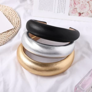 Ins Bright Color Leather Sponge Hair hoop Fashion Buckle Thickening Wide-brimmed Bling Headbands