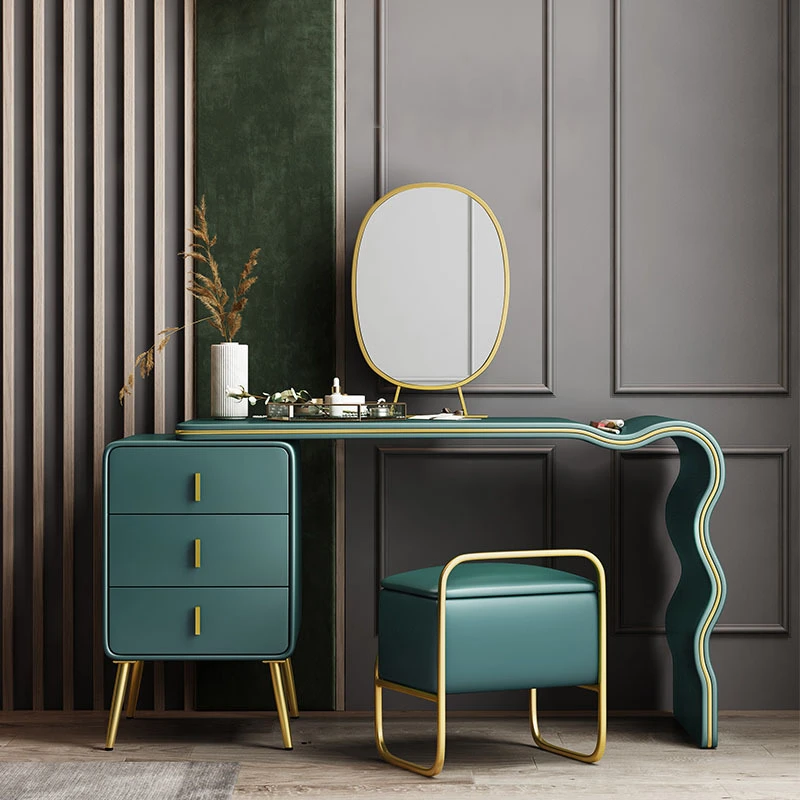 Italian minimalism bedroom wooden drawer make up mirror dresser