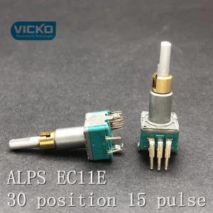 JAPAN ALPS EC11E double shaft (one axis can rotate) encoder with switch  30 position 15 pulse points shaft 7mm total shaft 25mm