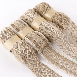 Jute Ribbon DIY Knitted Hollow Gift Wrapping Linen Burlap Ribbon Webbing Outdoor Wedding Decor Hollow Burlap Ribbon Roll
