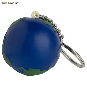 KawaIi Promotional Anti Stress Ball Key Chain Globe Shaped Keyring PU Stress Reliever