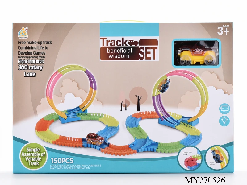 Kids 150 PCS Plastic DIY Electric Track Game Toy Luminous 360 Rotary Lane Rail Car Orbit Track Slot Car Racing Sets