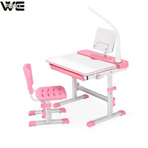 Kids Desk and Chair Set, Height Adjustable, Kids Study Table with Book Stand, Pull Out Spacious Storage Drawer Blue and pink