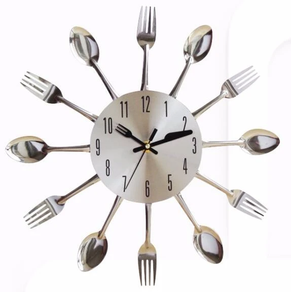 kitchen decoration wall clock metal spoon and fork wall clock