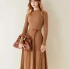 Ladies real 100% pure cashmere dress pleated skirt slim fit maxi rib knitting customized dress for women