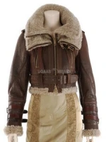 Ladies Womens Sheepskin Aviator Flying Leather Jacket Warm Filling Coat Jacket Flight Winter Wear Fur Coat Leather Jacket