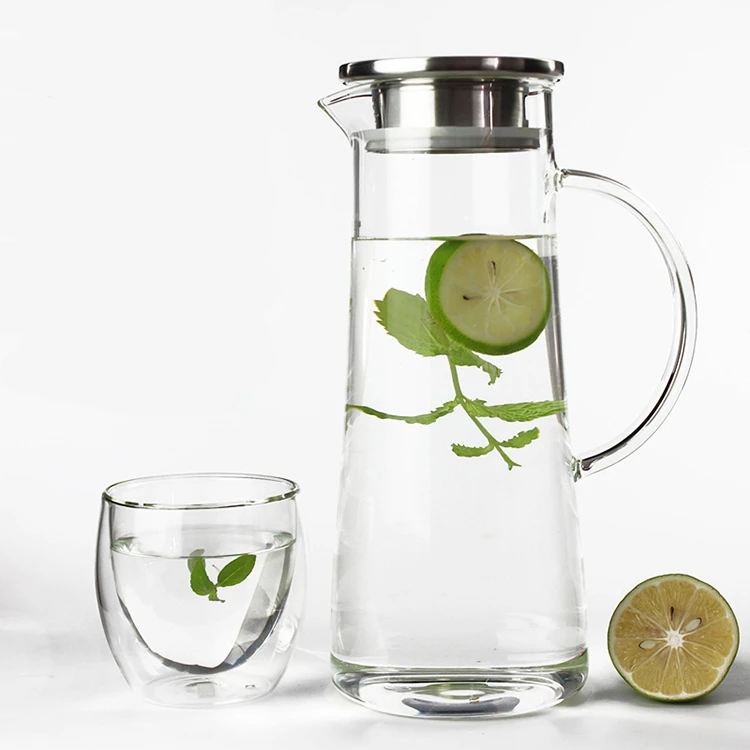Large capacity summer transparent glass juice drinking tea pitcher water pot with handle