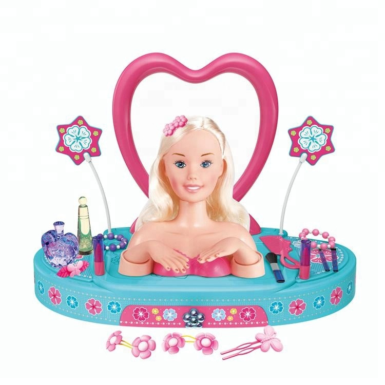 Lovely Girls Plastic Dresser Table Toys Hairdressing Training Doll Heads