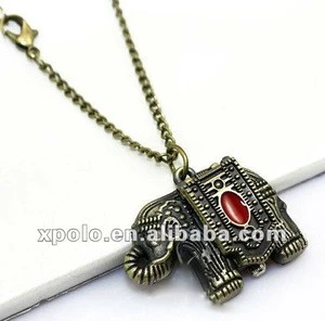 Luky Elephant Pocket Watch Sweater Chain Bronze Alloy Necklace