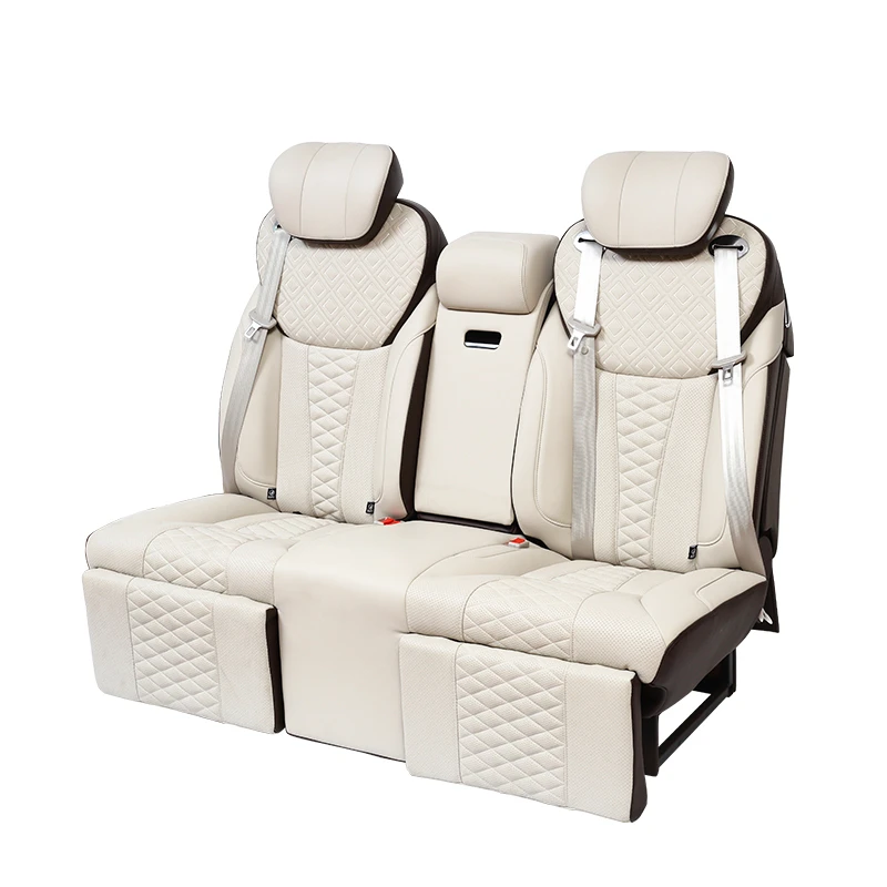 Luxury car rear leather seats with backrest turn into flat