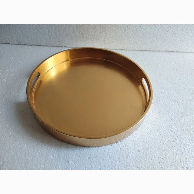 Luxury golden circle tray with two handle, real 18k rose gold tray made in vietnam