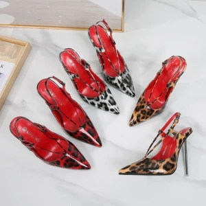 Luxury heeled sandals 12CM high heels sandals for lady big size 35-46# Leopard print pointed Trendy Metal thin heels Pumps