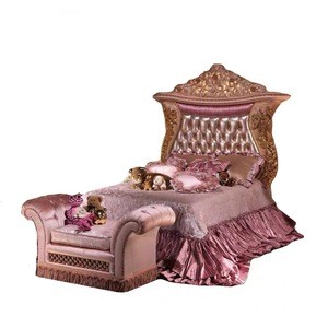 Luxury pink color with gold children girl bedroom furniture ,gold single bed with italian bedroom sets luxury -ART91000