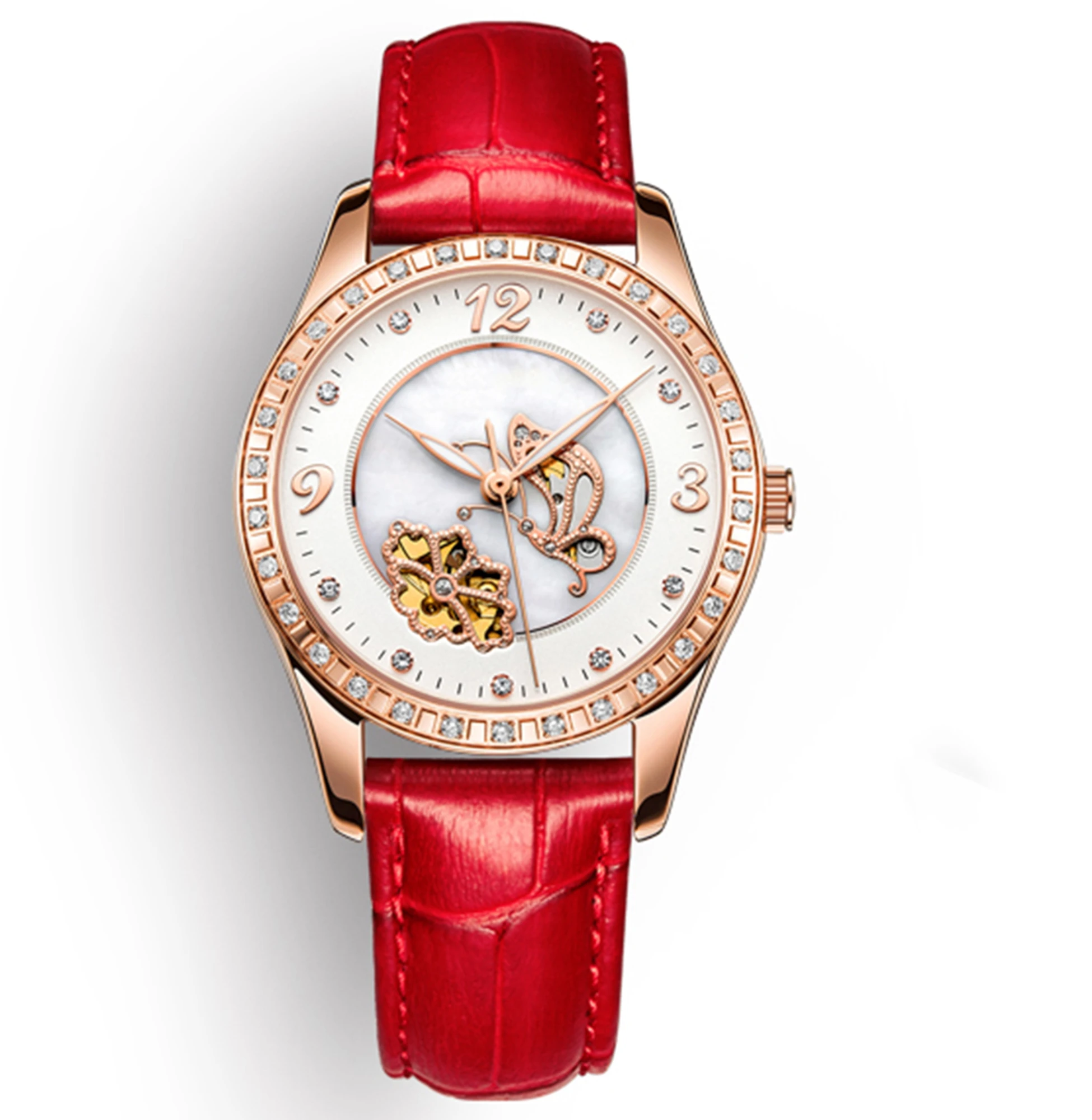 Luxury womens stainless steel case diamond flywheel leisure automatic watch