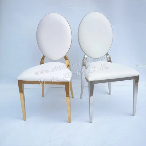 Manufacturing banquet furniture fancy gold stainless steel oval back chairs for wedding events