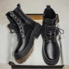 Men shoes black inside zipper Boots High Top Fashion black boots lace up
