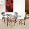 Metal Dining Table Sets 5PCS Glass Top/Wood Top Table Fabric Upholstery Side Chair Dining Room Table Set