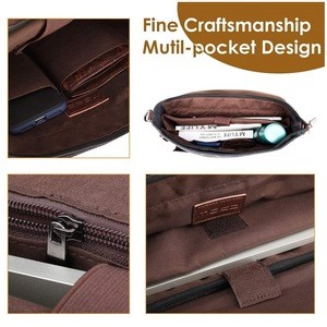 MoKo Mens Messenger Bag Genuine Leather Luxury Waxed Canvas Business Handbag for 15.6 inch Laptop