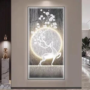 Morden Home Decor Animal Led Lights Moose Canvas Art Poster Illuminated Artwork Elk Led Luxury Painting Wall Art