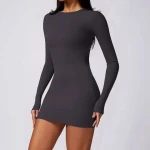 naked feeling long sleeves  hollow back dress women casual workout slim fit dress quick dry high elastic fitness wear