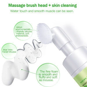 Natural Aloe Vera Moisturizing Facial Cleansing Foam Acne Pore Skin Face Wash Facial Cream Cleanser With Face Brush