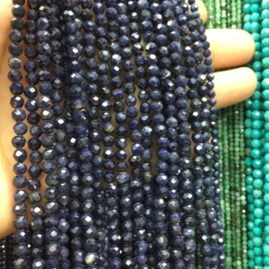 Natural Sapphire Faceted Round Strand Gemstone  Loose Beads semi precious stone beads
