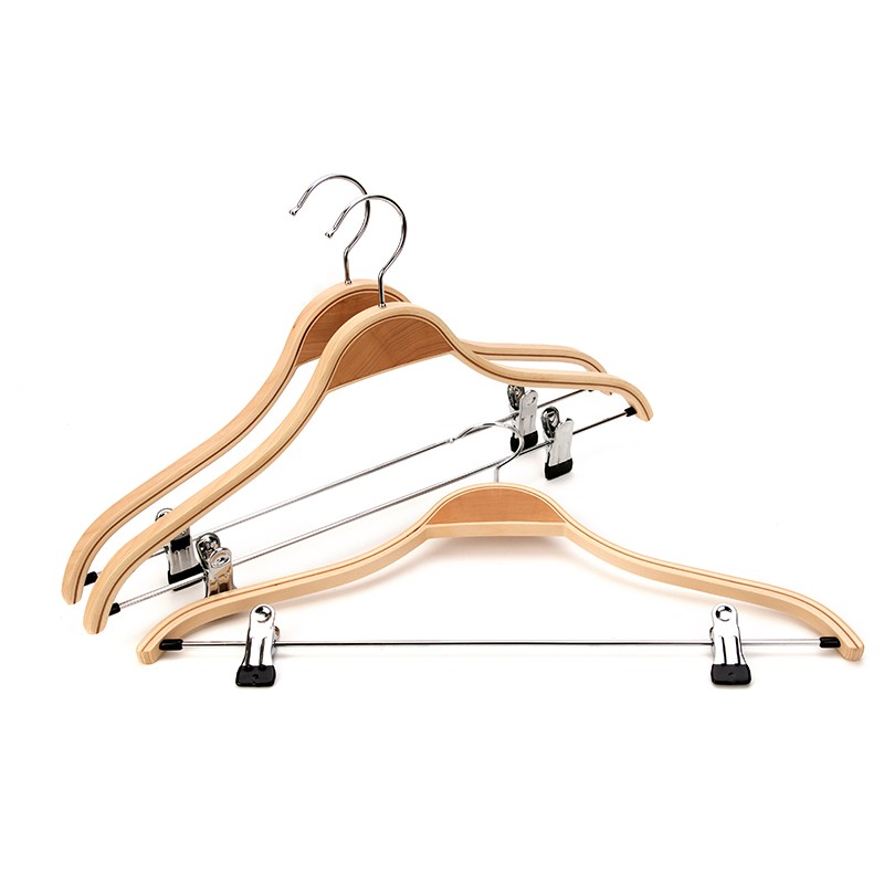 Natural Wooden Hanger, Non-Slip Wooden Clothes Hanger With Clip