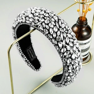 New Arrival Baroque full diamond luxury headband irregular rhinestone wide thick sponge hair accessories