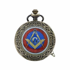 New Arrival Wholesale Masonic Quartz Pocket Watch with Long Chain