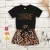 Import New children&#x27;s female treasure Europe and America black short-sleeved brown leopard print A-line skirt two-piece suit from China
