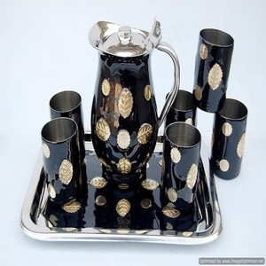 new design black metal jug and glass