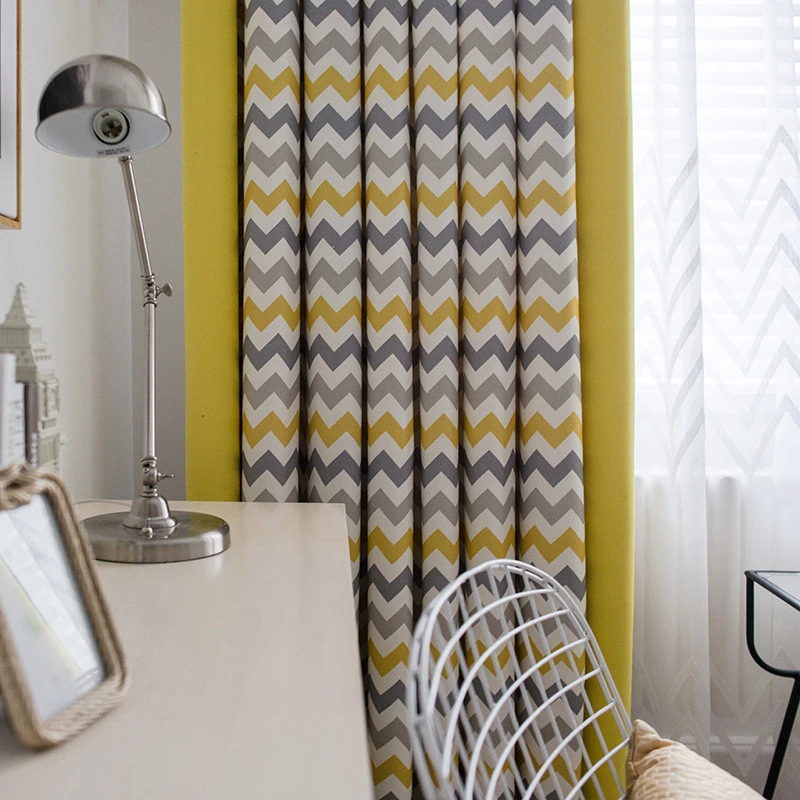 New Design Nordic Wave Printed Curtains Living Room Bedroom Bay Window Shading Blackout Yellow Curtain Fabric