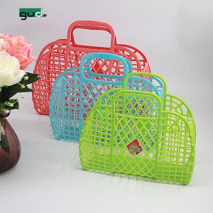 New product folding plastic shopping basket vegetable  fruit basket  with handles