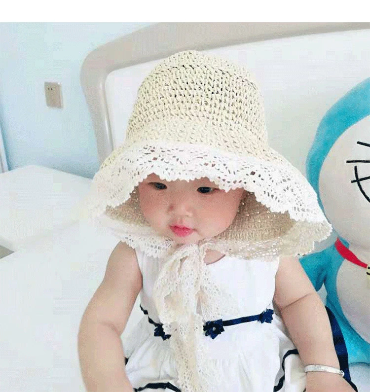 Newborn Baby Girls Kids Lace Trap Princess Summer Bucket Straw Sun Hat Cap