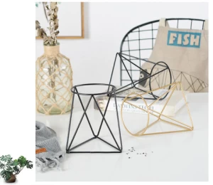 Nordic triangle iron art simple fleshy iron frame geometric flower frame ceramic flowerpot set