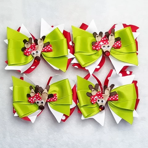 novel design 2 in1 children Xmas ribbon hair bow clip baby girls Christmas Hair Accessories