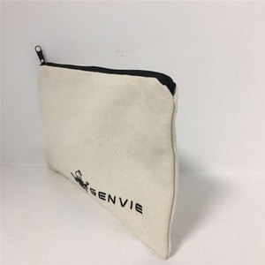 Office Stationery custom logo printed plain Cotton Canvas pencil case bag with zipper