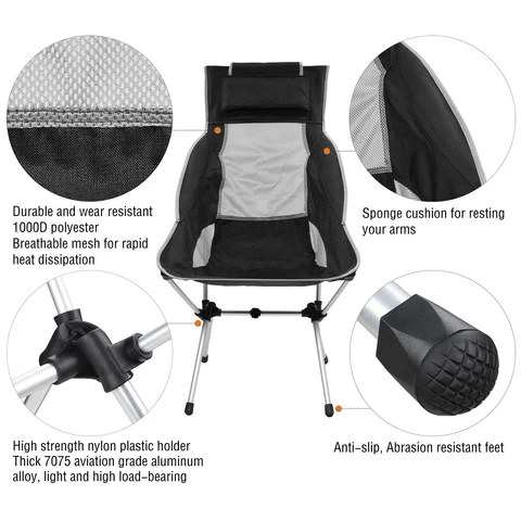 Outdoor Lightweight Portable High Back beach chair picnic chair camping chairs folding with Headrest