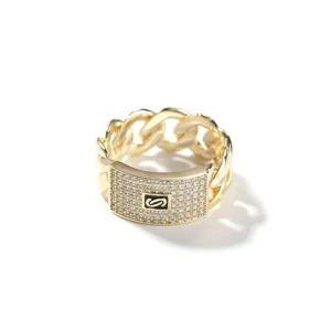 Personalized Fashion Geometric Zircon Ring 14K Gold Full Diamond Cuban Chain Design Ring