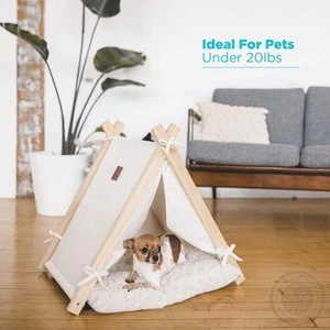 Pet Teepee Dog(Puppy) Cat Bed - Portable Pet Tents &amp; Houses for Dog&amp; Cat Beige Color 24 Inch